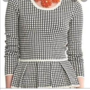 BANANA REPUBLIC Black & Cream Checked Peplum Sweater Sz Med